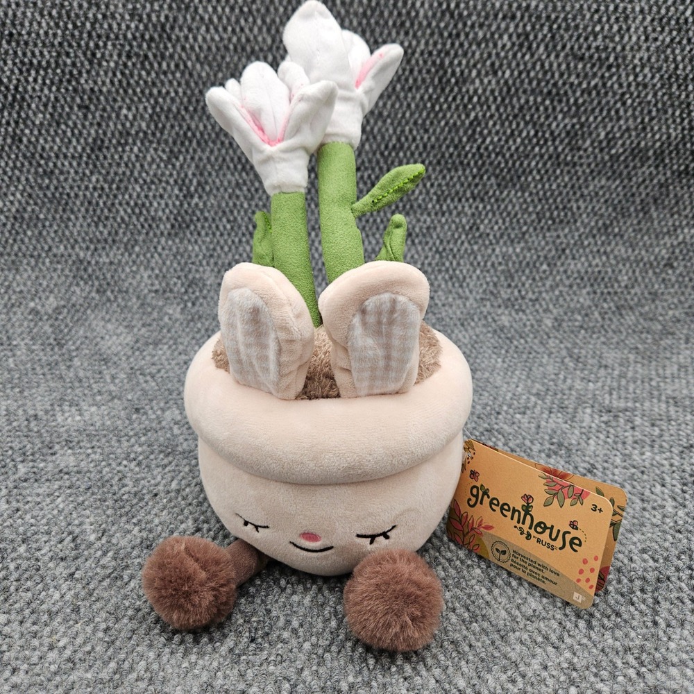 Russ Greenhouse Luca Lily 12" Plush Potted Plant Bunny Ears Floral Stuffed Toy